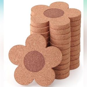 Used Once - Flower Shaped Thick Cork Drink Coasters - 12 pieces!